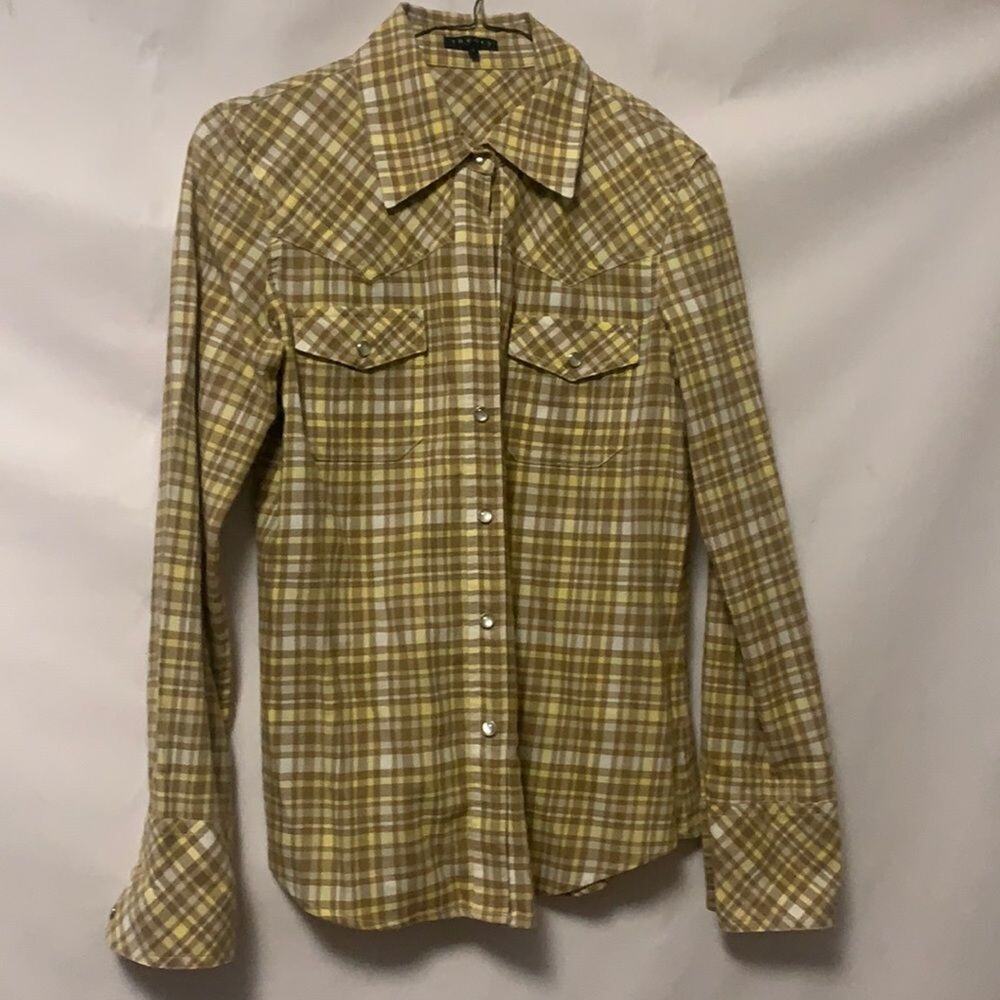 THEORY PLAID BUTTON DOWN SHIRT SIZE M